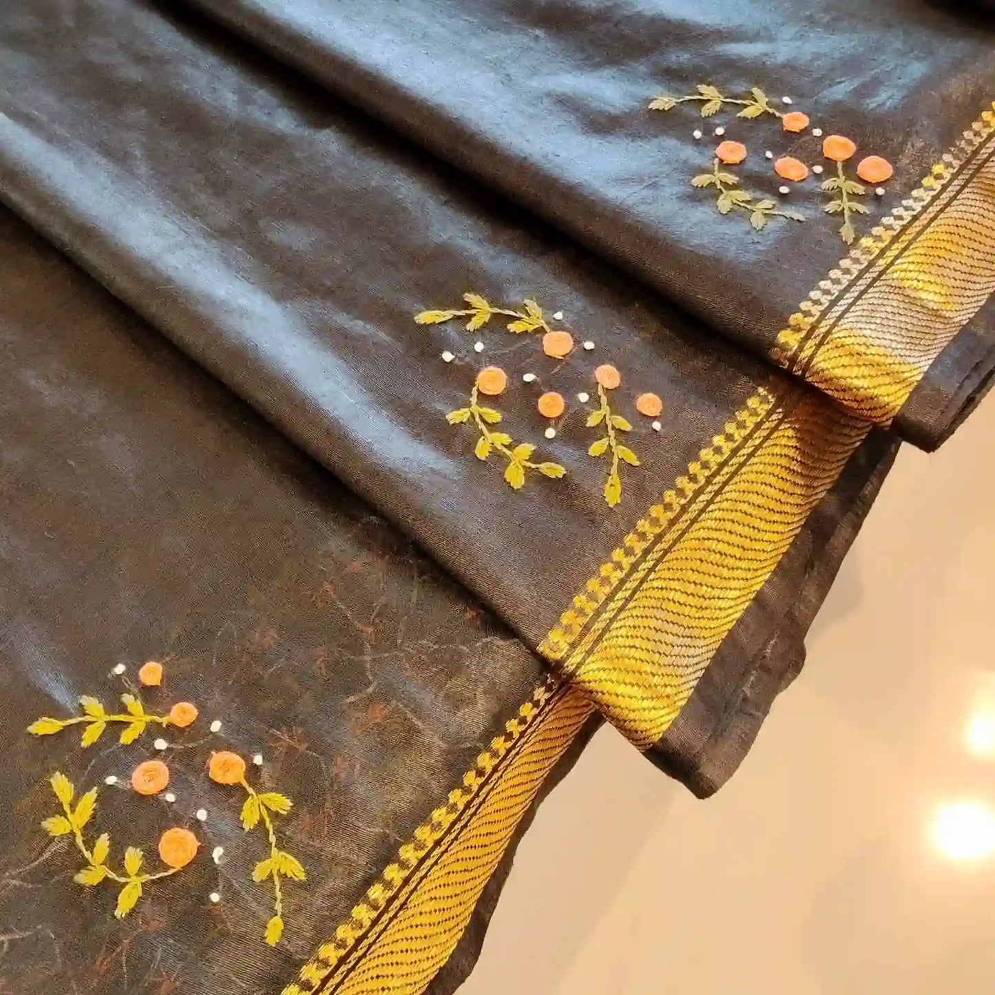 Gracefully Hand Embroidered in Semi Linen Silk
