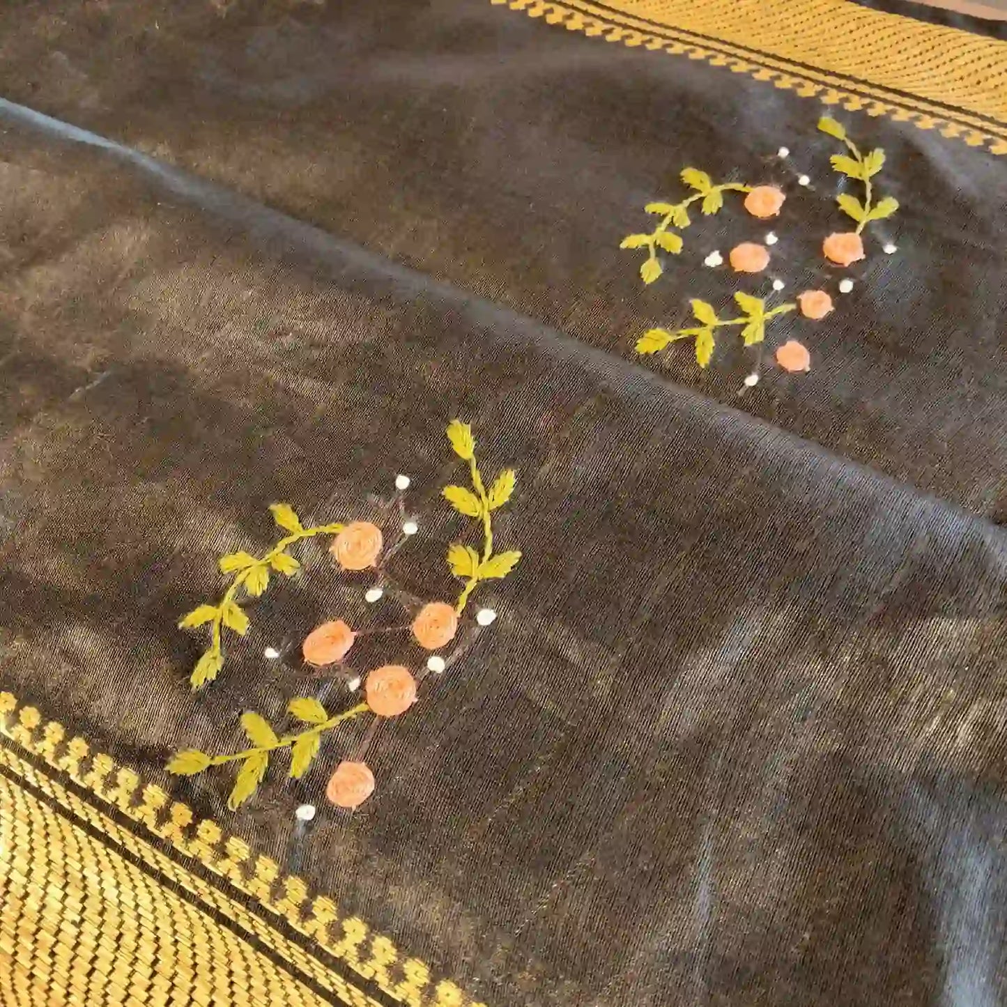 Gracefully Hand Embroidered in Semi Linen Silk
