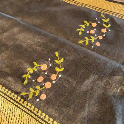 Gracefully Hand Embroidered in Semi Linen Silk