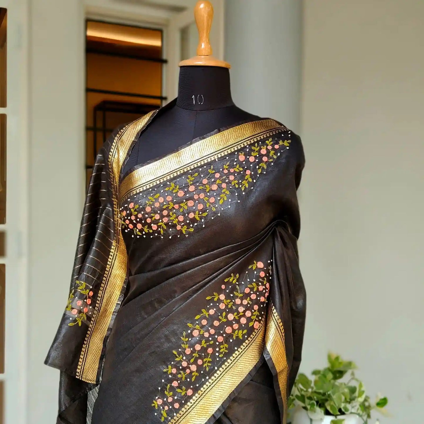Gracefully Hand Embroidered in Semi Linen Silk