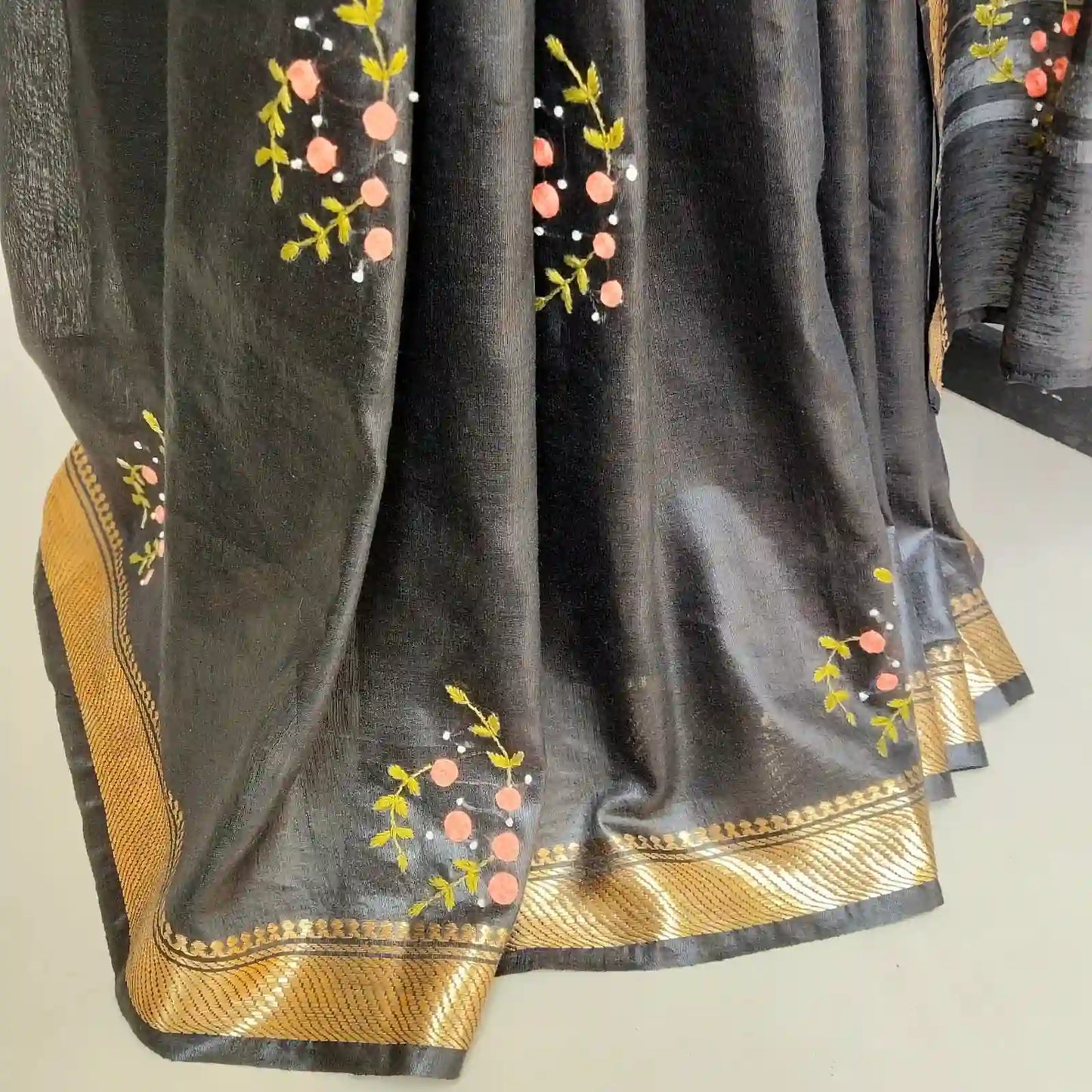 Gracefully Hand Embroidered in Semi Linen Silk
