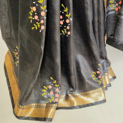Gracefully Hand Embroidered in Semi Linen Silk