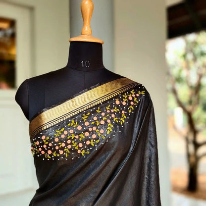Gracefully Hand Embroidered in Semi Linen Silk