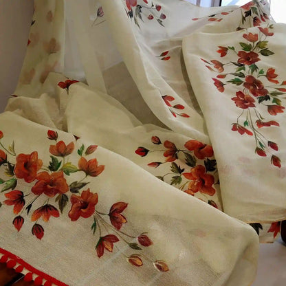 Hand-Painted PaStel Green Soft Net Kota Dupatta