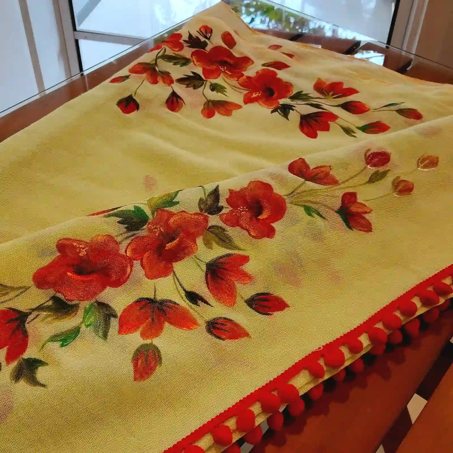 Hand-Painted PaStel Green Soft Net Kota Dupatta