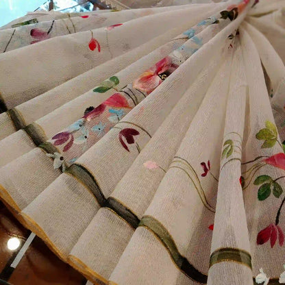 Delicate Wild Blooms Hand-Painted On Soft Kota Dupatta