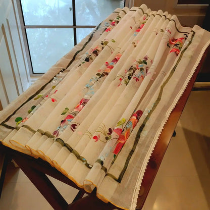 Delicate Wild Blooms Hand-Painted On Soft Kota Dupatta