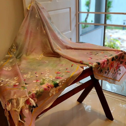 Gorgeous Hand-Dyed And Hand-Painted Tussar Silk Dupatta