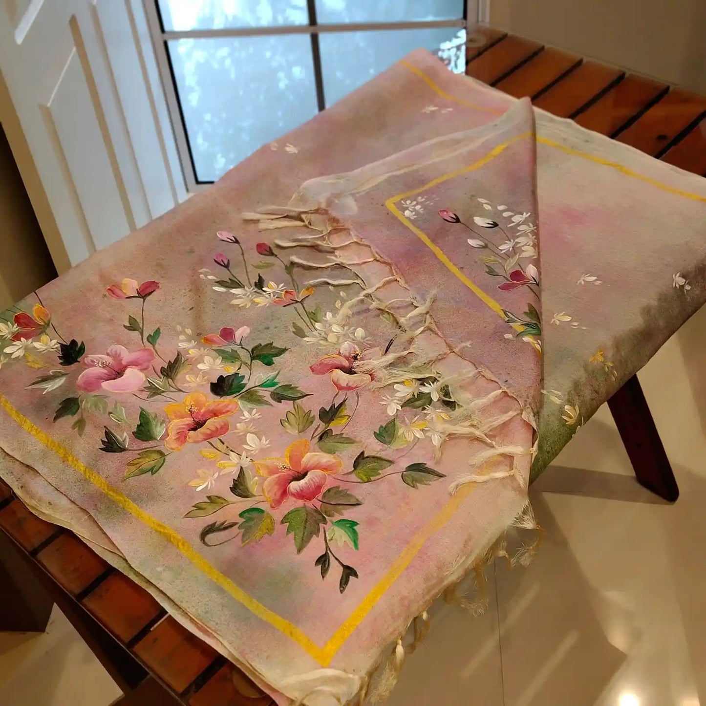 Gorgeous Hand-Dyed And Hand-Painted Tussar Silk Dupatta