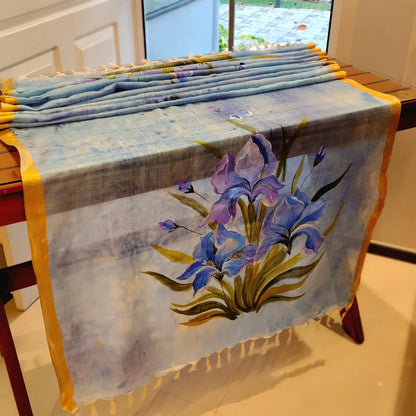 Artfully Dyed & Hand-Painted Tussar Silk Dupatta
