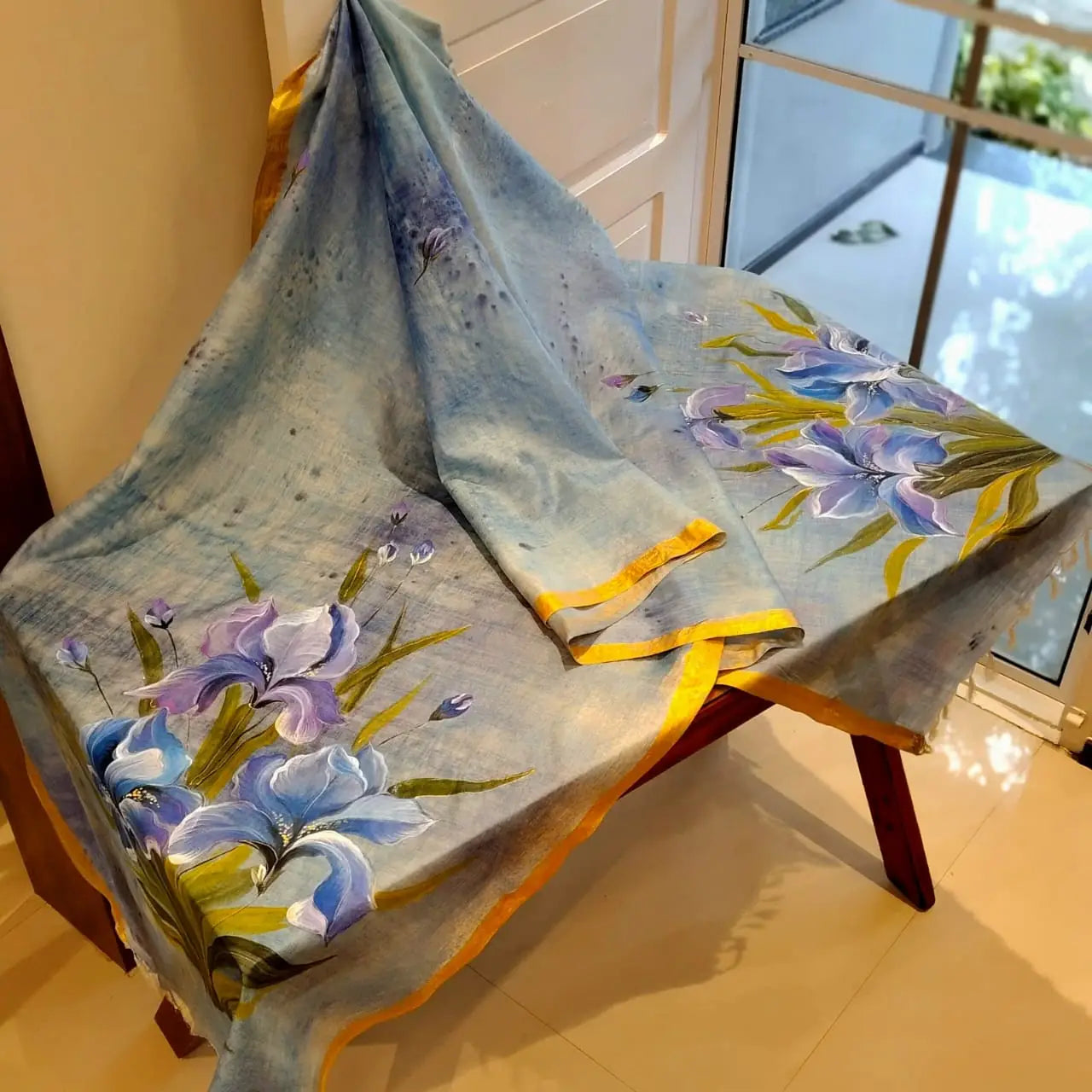 Artfully Dyed & Hand-Painted Tussar Silk Dupatta