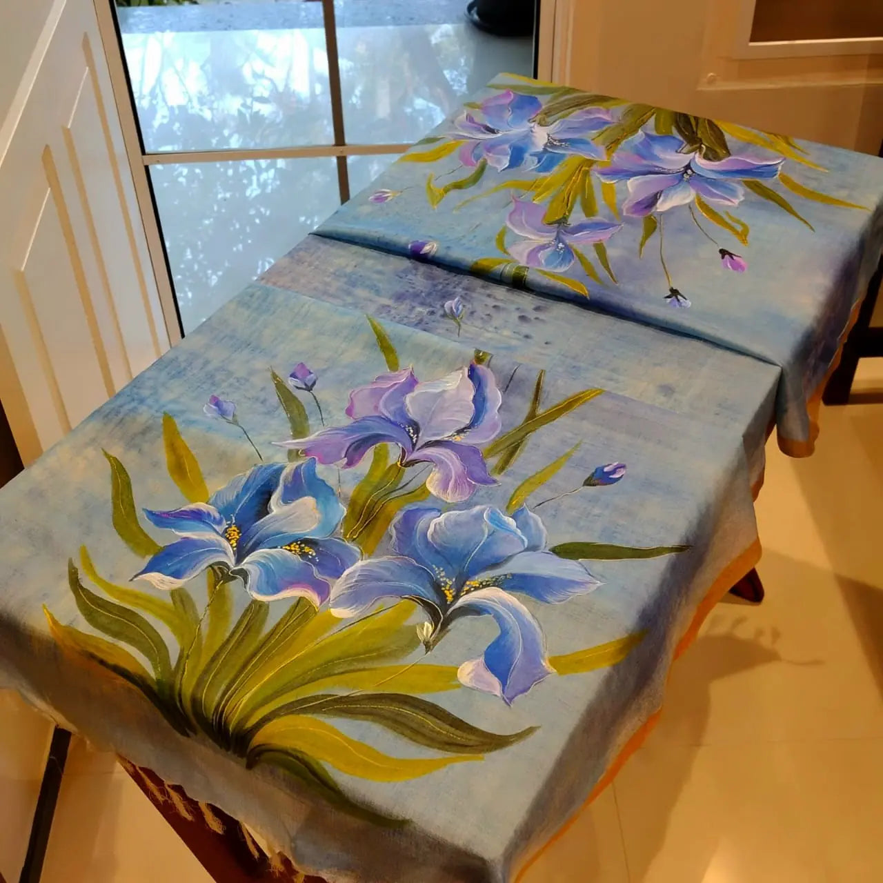 Artfully Dyed & Hand-Painted Tussar Silk Dupatta