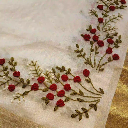 Gracefully Hand-Embroidered Chanderi Silk Dupatta