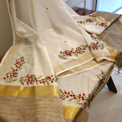 Gracefully Hand-Embroidered Chanderi Silk Dupatta