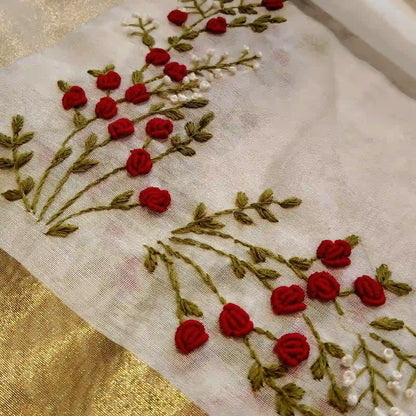 Gracefully Hand-Embroidered Chanderi Silk Dupatta