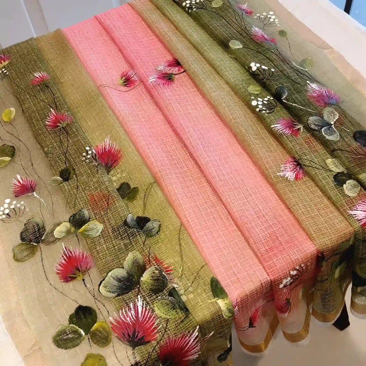 Gorgeous Hand-Painted Kota Doria Dupatta With Wildflowers