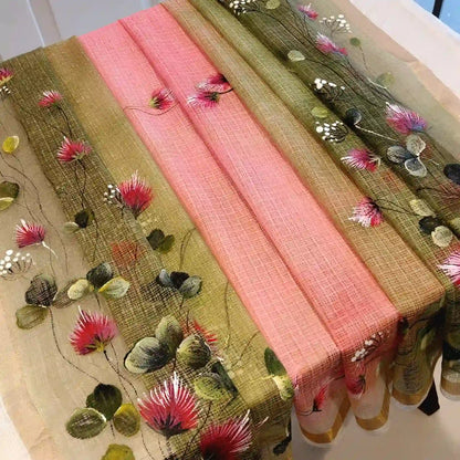 Gorgeous Hand-Painted Kota Doria Dupatta With Wildflowers