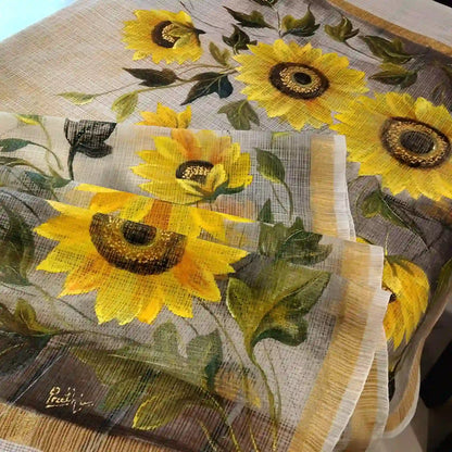 Elegant Hand-Painted Kota Doria Dupatta With Graceful Floral Artistry