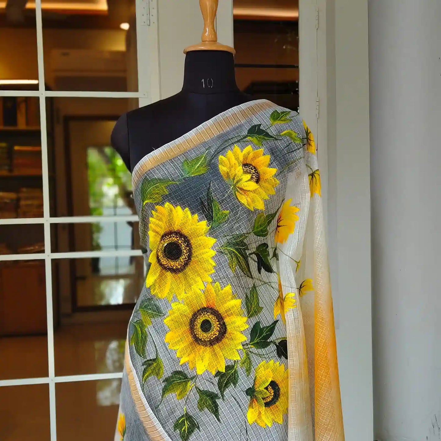 Elegant Hand-Painted Kota Doria Dupatta With Graceful Floral Artistry