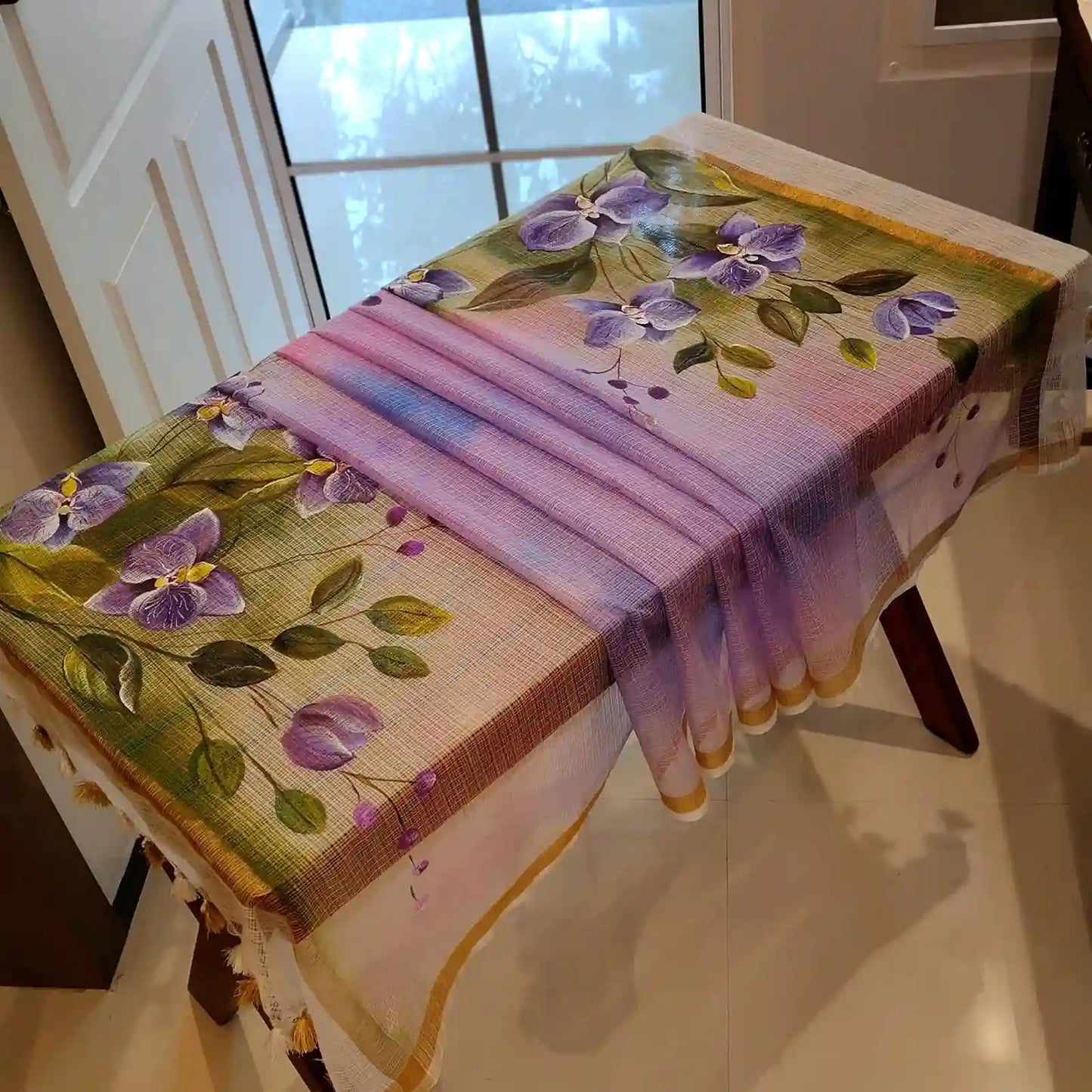 Soft Kota Doria Dupatta Enhanced With Elegant Hand-Painted Florals