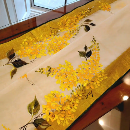 Kasavu Saree Featuring  Hand-Painted Boat Race Motif