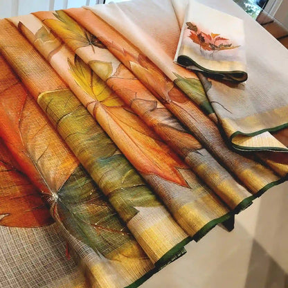 Soft Maple Leaf Hues On Light Kota Doria Saree
