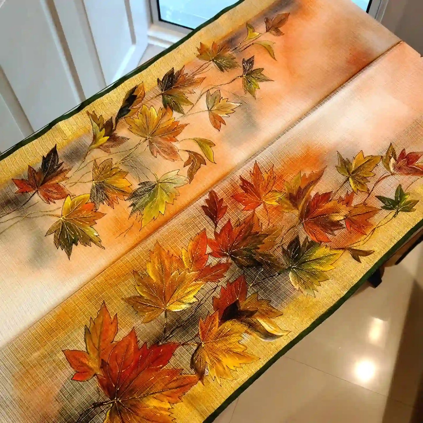 Soft Maple Leaf Hues On Light Kota Doria Saree