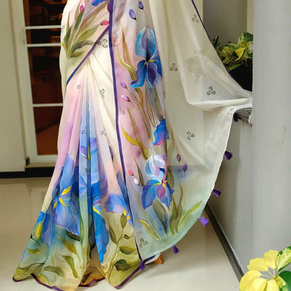 Hand-Painted Charm On Fine Chanderi Silk Saree
