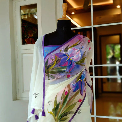 Hand-Painted Charm On Fine Chanderi Silk Saree