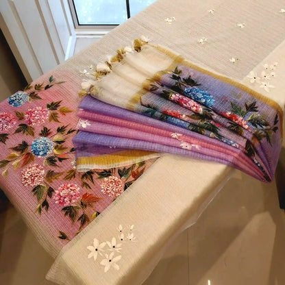 Elegant Floral Story On Kota Doria  Fabric