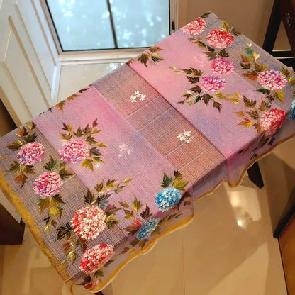 Elegant Floral Story On Kota Doria  Fabric