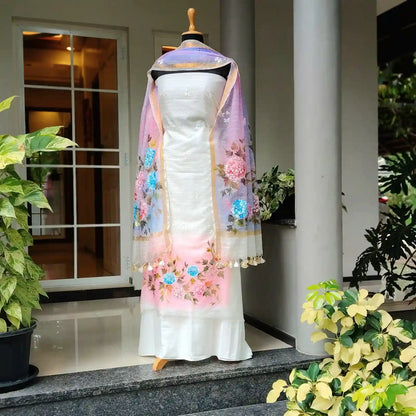 Elegant Floral Story On Kota Doria  Fabric
