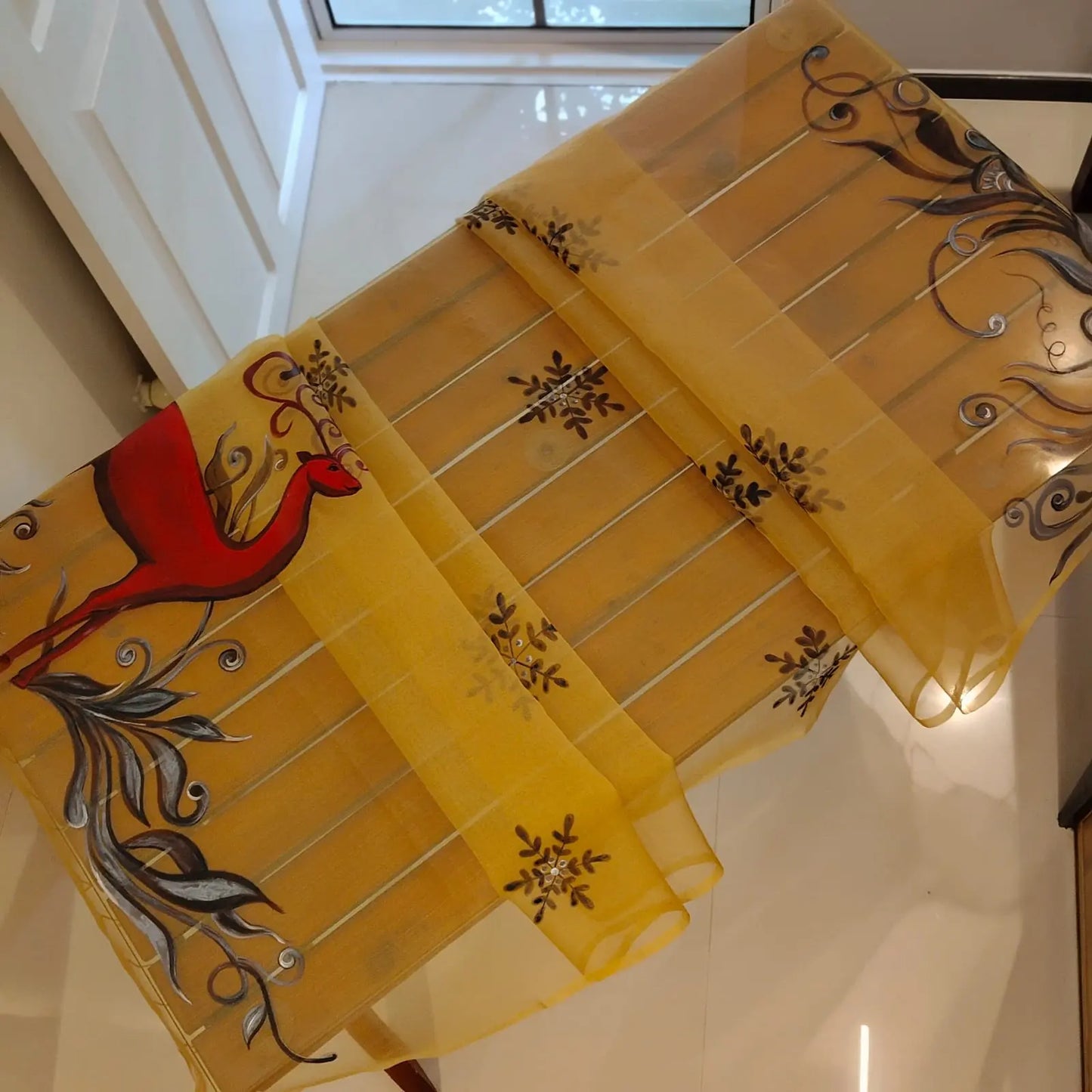 Hand-Painted Organza Dupatta with DeerAnd Star Motif