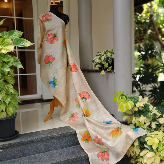 Hand-Painted Dupatta In Tusser Silk elegance