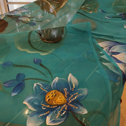 Gorgeous Hand-Painted Organza Dupatta