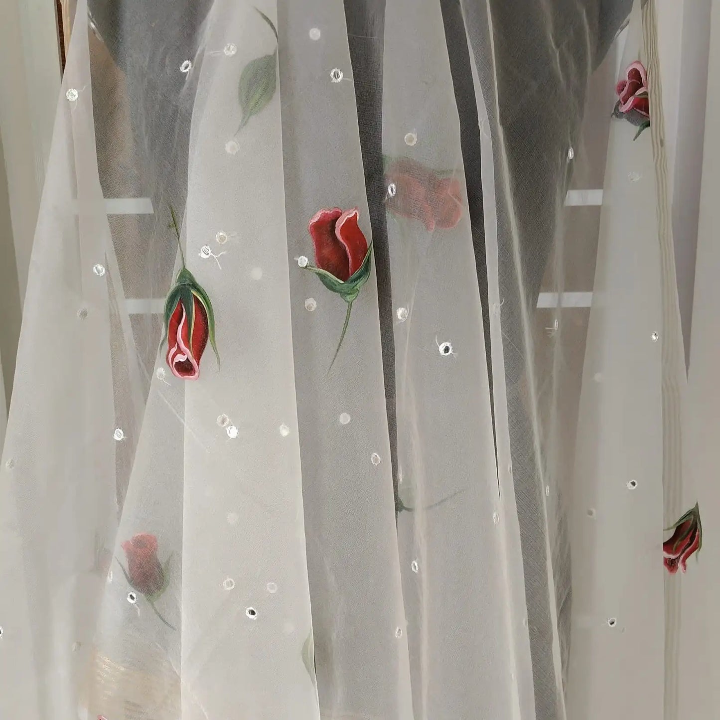 Rosebuds painted on Organza Dupatta