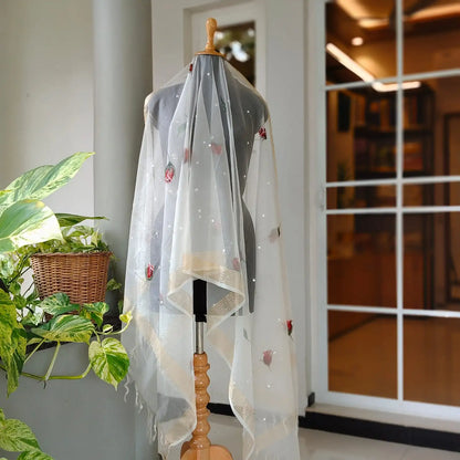 Rosebuds painted on Organza Dupatta