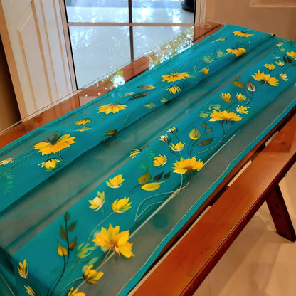 Blue Organza Dupatta with Painted Wild Flowers
