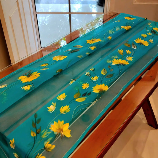 Blue Organza Dupatta with Painted Wild Flowers