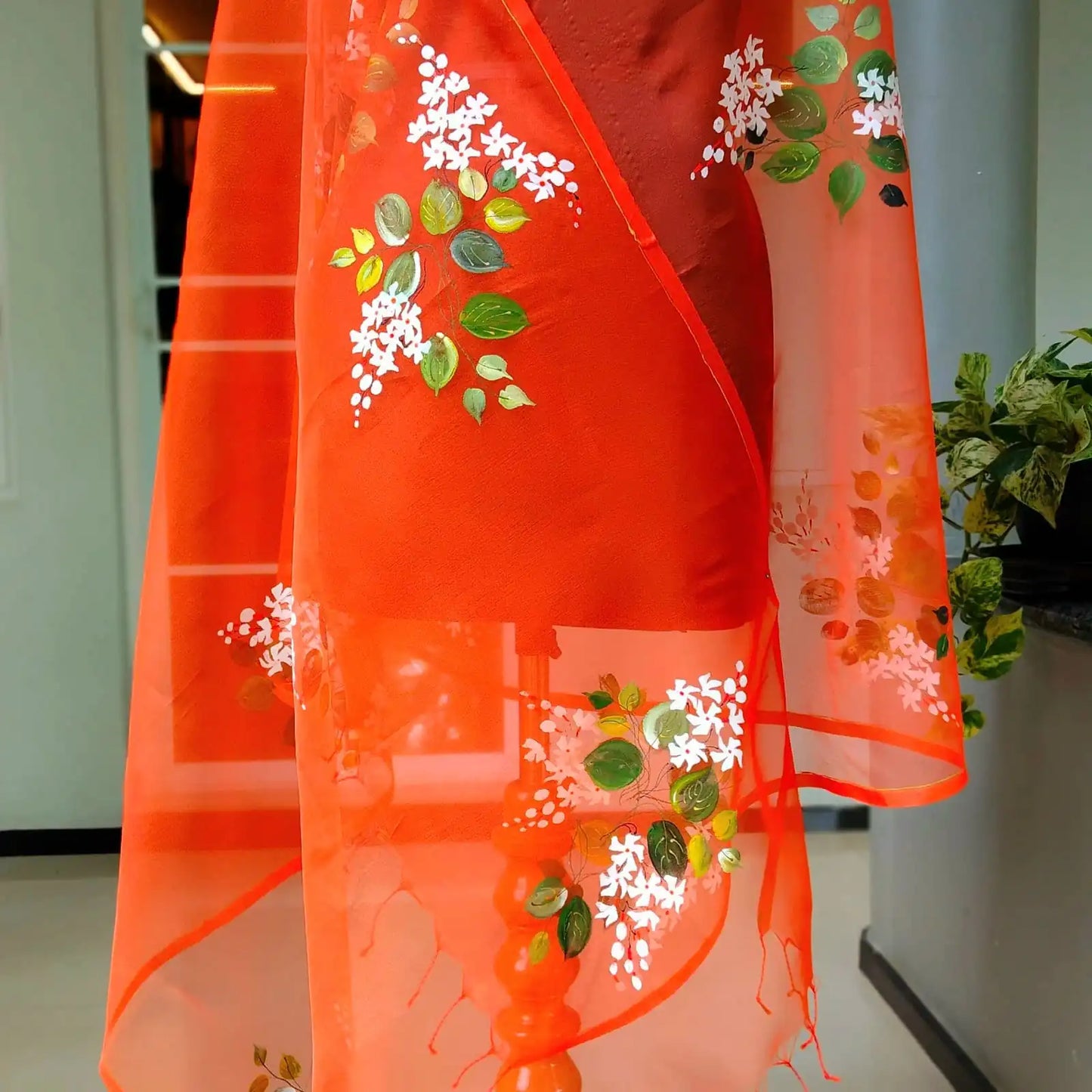 Pretty Hand-Painted Dupatta In Organza Fabric