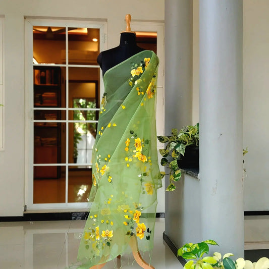Gorgeous Hand-Painted Dupatta In Organza Fabric