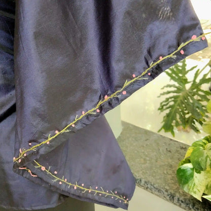Hand-Embroidered Pure Silk Short Kaftan