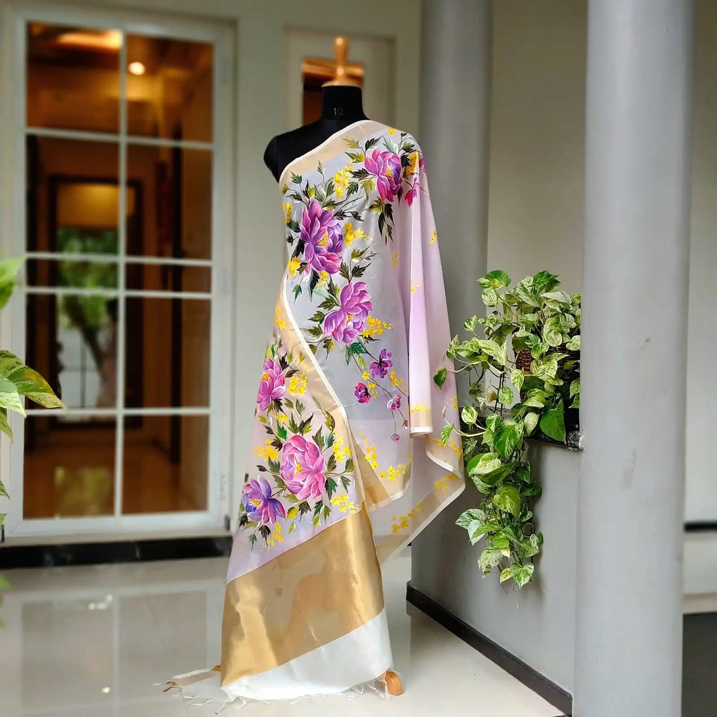 Gorgeous Hand-Painted Chanderi Silk Dupatta