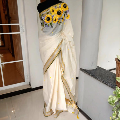 Sunflower Beauty on Kerala saree.