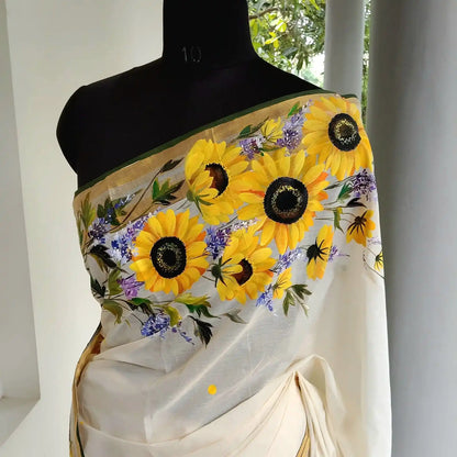Sunflower Beauty on Kerala saree.