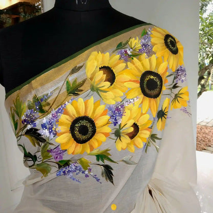 Sunflower Beauty on Kerala saree.