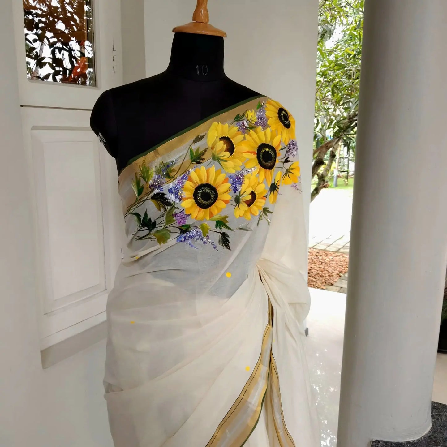 Sunflower Beauty on Kerala saree.