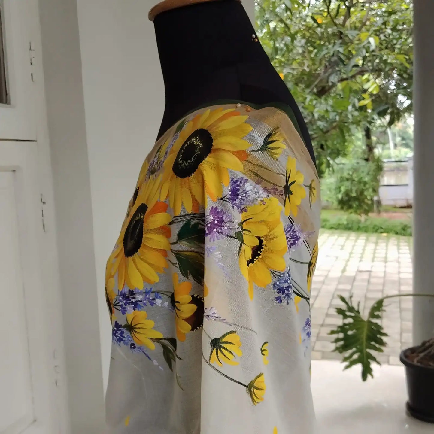 Sunflower Beauty on Kerala saree.