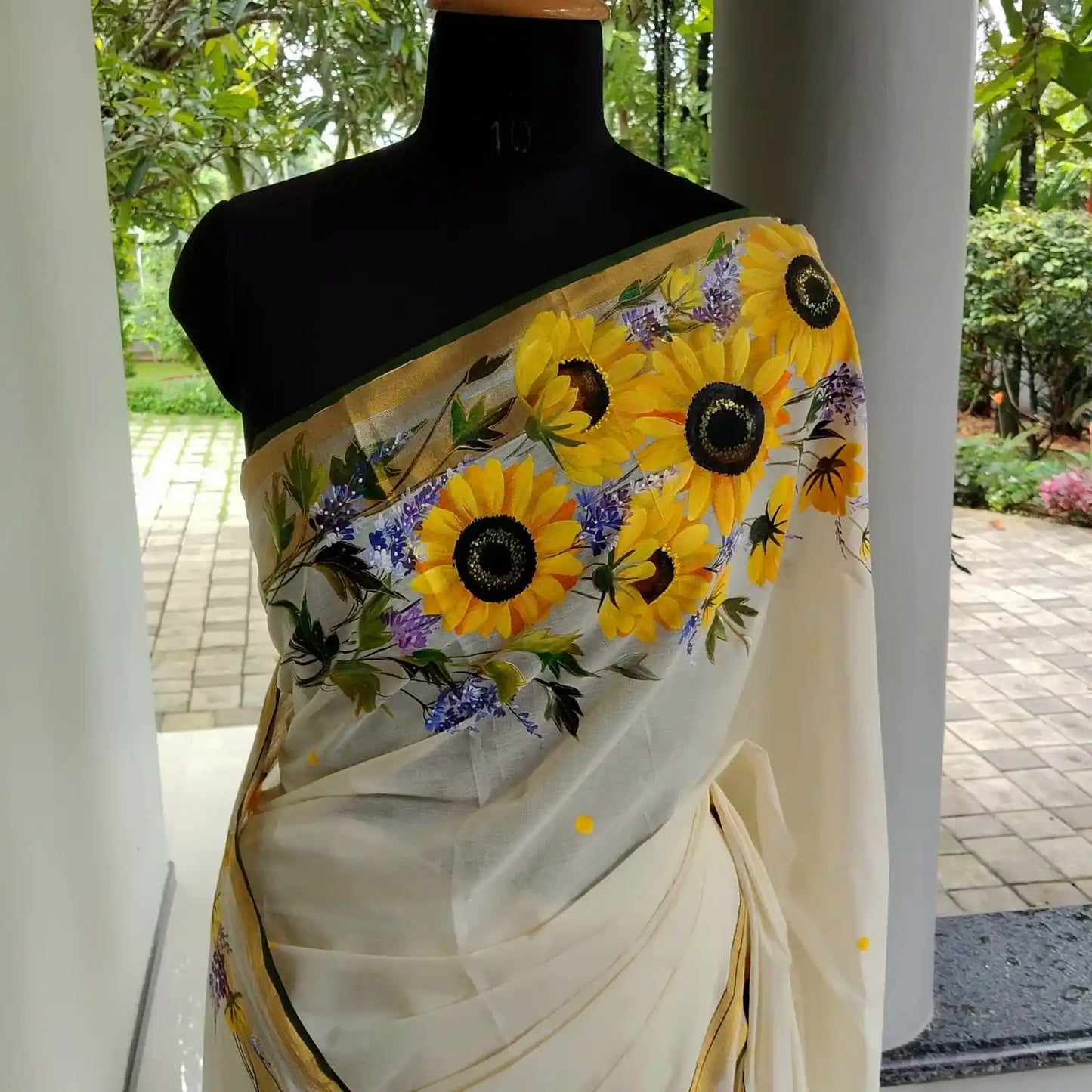 Sunflower Beauty on Kerala saree.