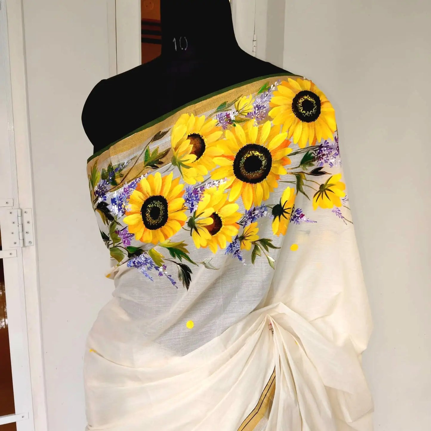 Sunflower Beauty on Kerala saree.